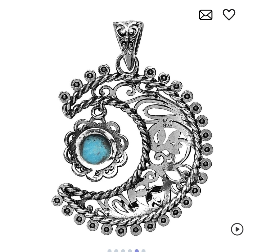 ๐๏ธ Sterling Silver Artisan Crafted Blue Ridge Turquoise Crescent Moon Pendant - Picture 5 of 6